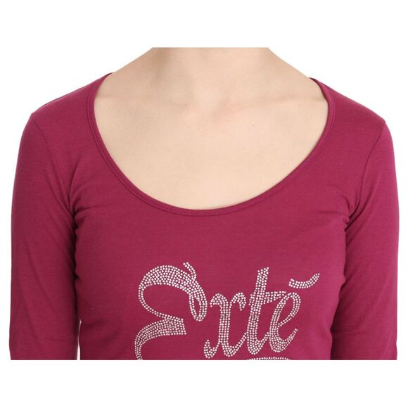 Exte Long Sleeve Scoop Neck Tee Rhinestone Detail Women Pink Tops & T-Shirts - Picture 5 of 5